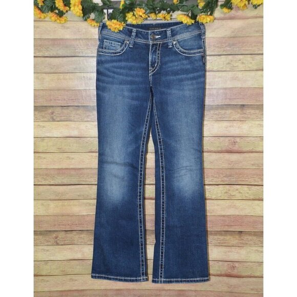 Silver Suki Denim Western Jeans Size 26 X 30 Mid Rise Boot Cut Embroidered - Picture 1 of 13